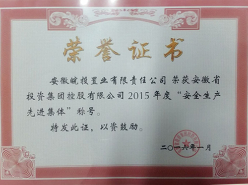 公司榮獲集團(tuán)公司2015年度“安全生產(chǎn)先進(jìn)集體”稱(chēng)號(hào)